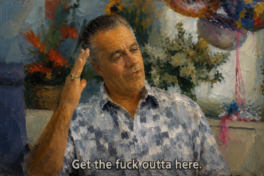 Polly - The Sopranos - Get the fuck outta here (meme) - oil on canvas
